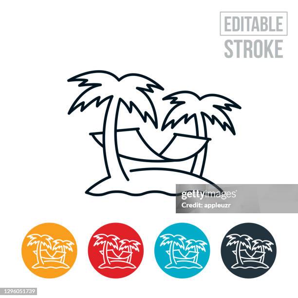 beach hammock thin line icon - editable stroke - escapism stock illustrations