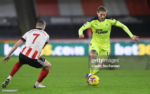 Newcastle player Jeff Hendrick in action during the Premier League match between Sheffield United and Newcastle United at Bramall Lane on January 12,...