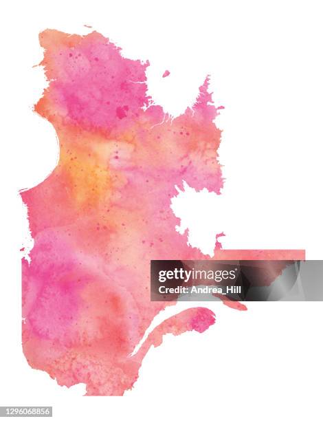 quebec raster watercolor map illustration in pink and coral tones - quebec stock illustrations