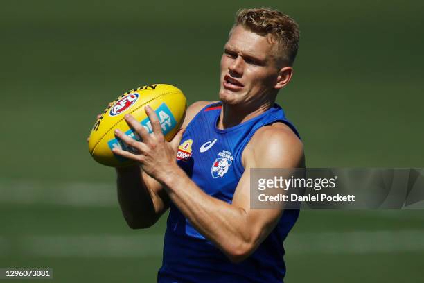 Adam Treloar of the Bulldogs in action during a Western Bulldogs AFL training session at Whitten Oval on January 13, 2021 in Melbourne, Australia.