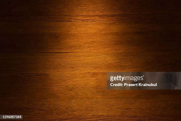 brown wooden plank desk table background texture top view. - wood material foto e immagini stock