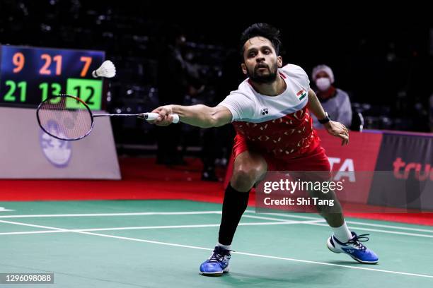 Parupalli Kashyap of India competes in the Men's Singles first round match against Jason Anthony Ho-Shue of Canada on day two of the Yonex Thailand...