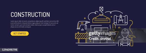 construction related web banner line style. modern design vector illustration for web banner, website header etc. - hardhat stock illustrations