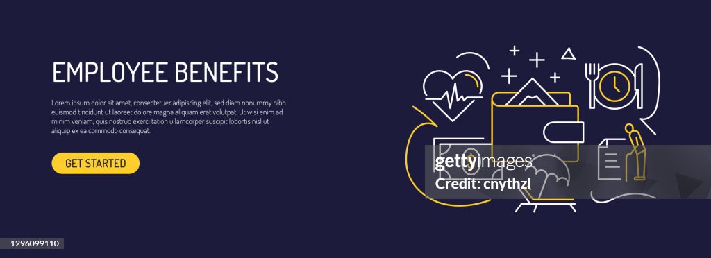 Employee Benefits Related Web Banner Line Style. Modern Design Vector Illustration for Web Banner, Website Header etc.
