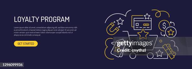 ilustraciones, imágenes clip art, dibujos animados e iconos de stock de estilo de línea de banner web relacionado con el programa de lealtad. ilustración vectorial de diseño moderno para web banner, encabezado del sitio web, etc. - programa de lealtad