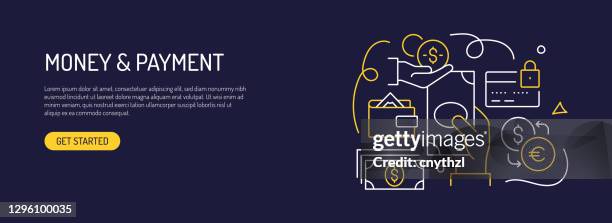 money and payment related web banner line style. modern design vector illustration for web banner, website header etc. - banknote pattern stock illustrations