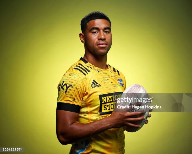 Salesi Rayasi poses during the Hurricanes 2021 Super Rugby Aotearoa team headshots session at Rugby League Park on January 13, 2021 in Wellington,...