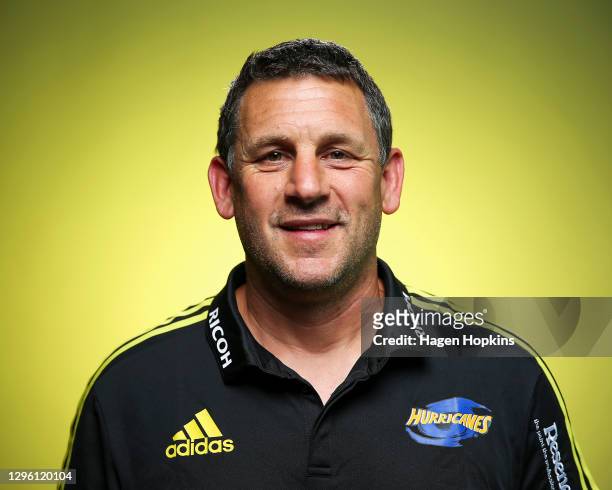 Coach Jason Holland poses during the Hurricanes 2021 Super Rugby Aotearoa team headshots session at Rugby League Park on January 13, 2021 in...