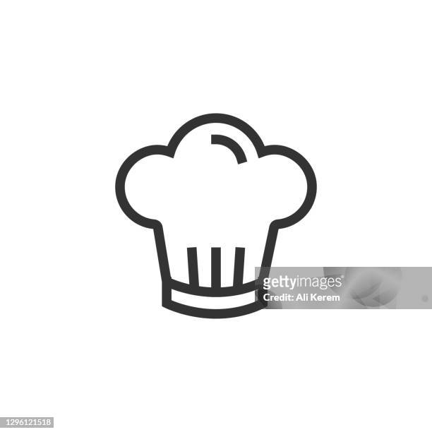 cook hat line icon - chef's hat stock illustrations