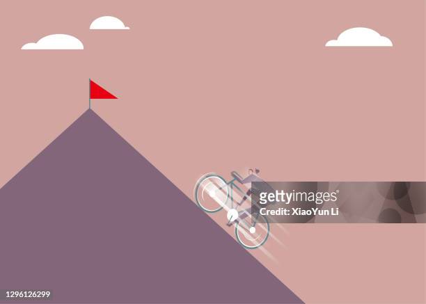 あるビジネスマンが自転車で山に登っている。 - 手旗点のイラスト素材／クリップアート素材／マンガ素材／アイコン素材
