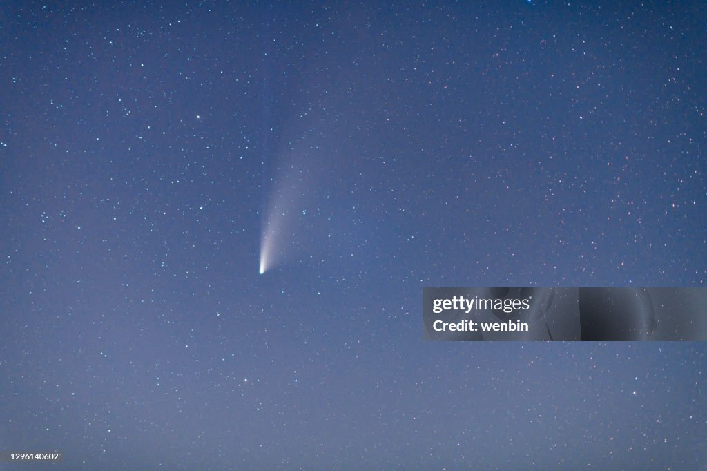 Comet C/2020 F3 Neowise in night starry sky