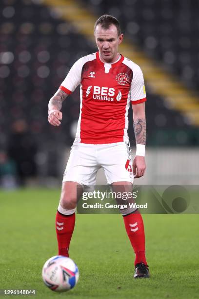 Glenn Whelan of Fleetwood Town on the ball during the Papa John's Trophy match between Hull City and Fleetwood Town at KCOM Stadium on January 12,...