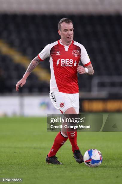 Glenn Whelan of Fleetwood Town on the ball during the Papa John's Trophy match between Hull City and Fleetwood Town at KCOM Stadium on January 12,...