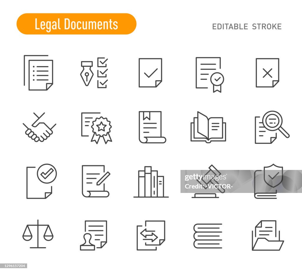 Pictogrammen voor juridische documenten - lijnreeks - bewerkbare lijn