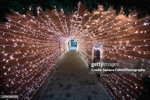 christmas light in an underground passage - slijmvlies colon stockfoto's en -beelden