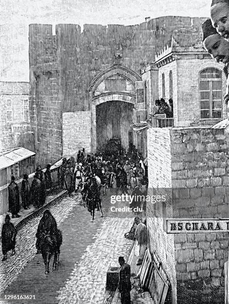 jerusalem - jaffa gate - jaffa gate stock illustrations