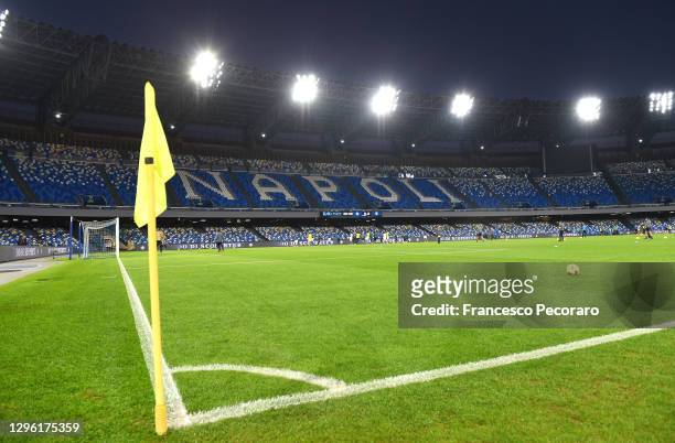 General view inside the stadium prior to the Coppa Italia match between SSC Napoli and Empoli FC at Stadio Diego Armando Maradona on January 13, 2021...