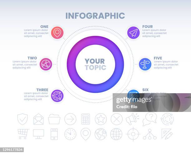 kreis-wahl-infografik-design - fünf gegenstände stock-grafiken, -clipart, -cartoons und -symbole