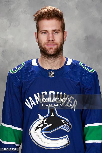 Jonah Gadjovich of the Vancouver Canucks poses for his official headshot for the 2020-2021 season on September 13, 2018 at Rogers Arena in Vancouver,...