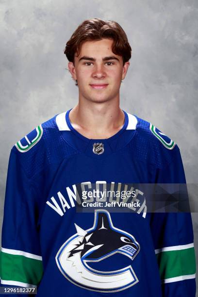 William Lockwood of the Vancouver Canucks poses for his official headshot for the 2020-2021 season on June 30, 2017 at Rogers Arena in Vancouver,...