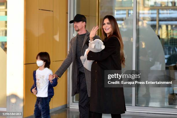 Guti and Romina Belluscio present their newborn child Romeo on January 13, 2021 in Madrid, Spain.