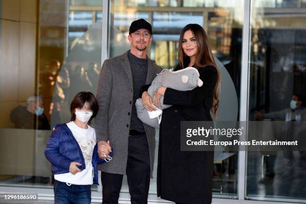 Guti and Romina Belluscio present their newborn child Romeo on January 13, 2021 in Madrid, Spain.