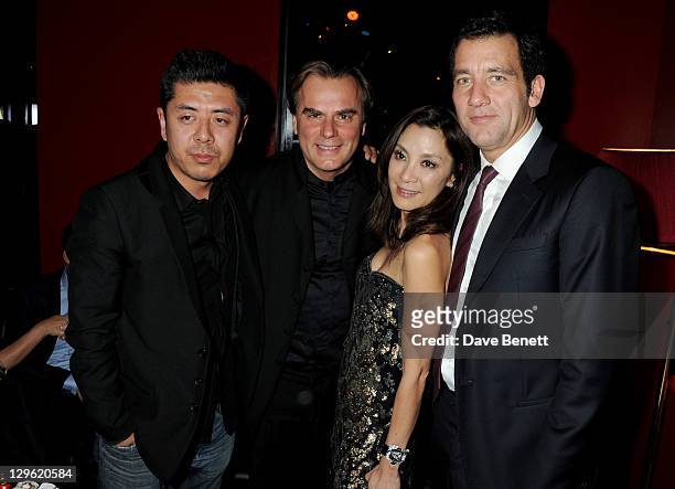 Architect Ma Yansong, Andrea Griminelli, actors Michelle Yeoh and Clive Owen attend the Vertu Global Launch Of The 'Constellation' at Palazzo...