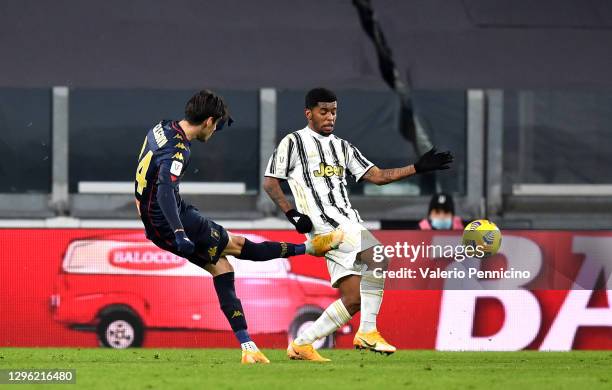 Filippo Melegoni of Genoa scores their team's second goal during the Coppa Italia match between Juventus and Genoa CFC at Allianz Stadium on January...