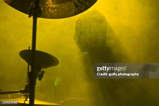 drums of heaven - drummer silhouette stockfoto's en -beelden