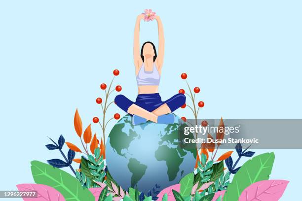 connecting with nature. woman meditating in the nature - woman at peace in nature stock illustrations