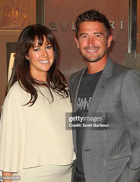 Harry Kewell and his wife actress Sheree Murphy arrive at the launch of the new Bulgari store at Crown on October 19, 2011 in Melbourne, Australia.