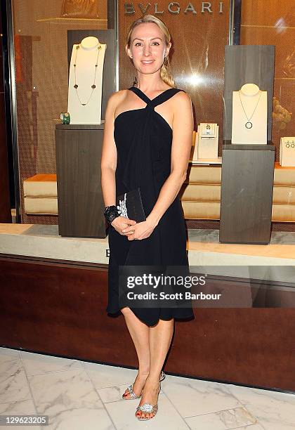 Actress Lisa McCune arrives at the launch of the new Bulgari store at Crown on October 19, 2011 in Melbourne, Australia.