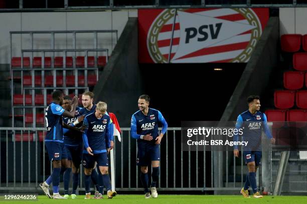 Bruno Martins Indi of AZ, Teun Koopmeiners of AZ, Pantelis Hatzidiakos of AZ, Owen Wijndal of AZ during the Dutch Eredivisie match between PSV and AZ...