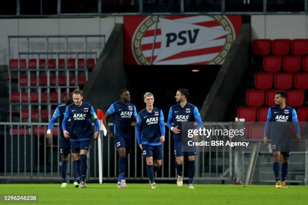 Teun Koopmeiners of AZ, Bruno Martins Indi of AZ, Albert Gudmundsson of AZ, Pantelis Hatzidiakos of AZ during the Dutch Eredivisie match between PSV...