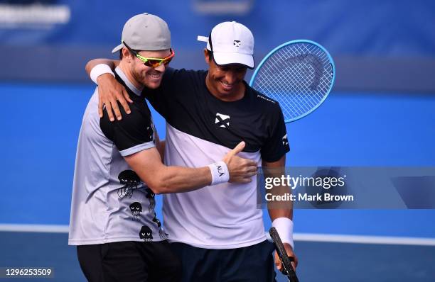 Ariel Behar of Uruguay and Gonzalo Escobar of Ecuador celebrate after winning against brothers Ryan and Christian Harrison during the Doubles Finals...