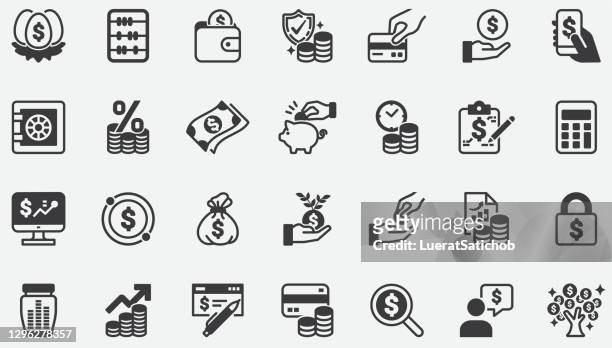 ilustraciones, imágenes clip art, dibujos animados e iconos de stock de iconos del concepto de ingresos monetarios - riqueza