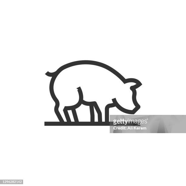 pig line icon - piggy stock illustrations