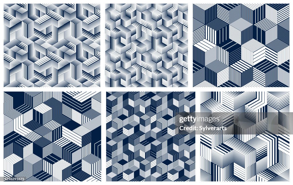 Dimensional Patterns 3d Cubes Seamless Patterns Vector Backgrounds Set Lined Dimensional ...