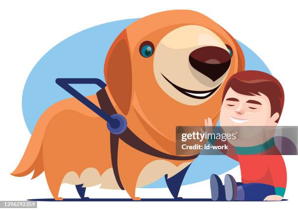 kid with guide dog - seeing eye dog stock illustrations