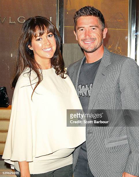 Harry Kewell and his wife actress Sheree Murphy arrive at the launch of the new Bulgari store at Crown on October 19, 2011 in Melbourne, Australia.