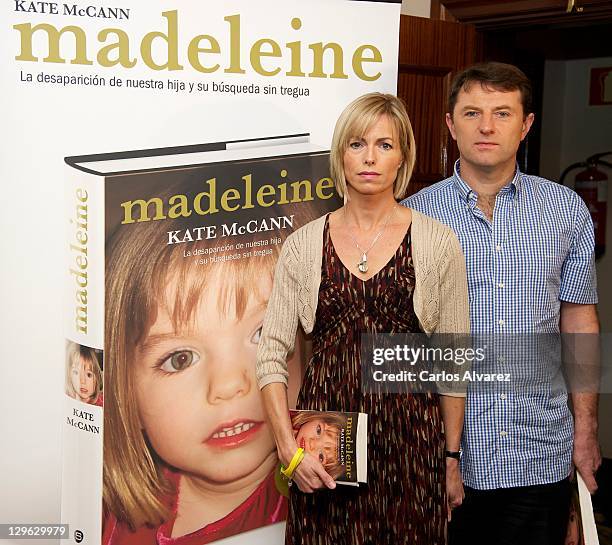 Kate McCann and Gerry McCann pose during the launch of Kate McCann's book "Madeleine" at the Wellington Hotel on October 19, 2011 in Madrid, Spain....