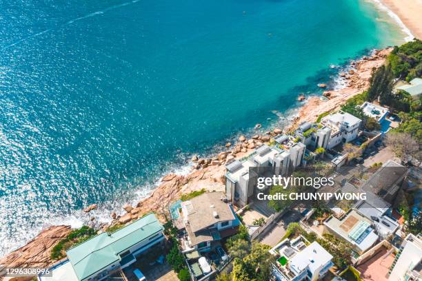 drone view of shek o, hong kong island - hong kong island stock pictures, royalty-free photos & images