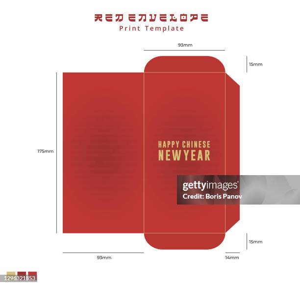 ang pao red envelope for chinese new year print template with happy cny holiday cash gift - chinese new year red envelope stock illustrations