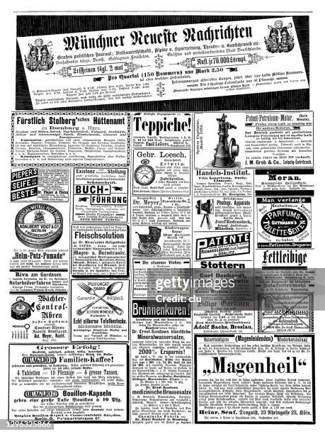 ads from 1892 in a german magazine - cello stock illustrations