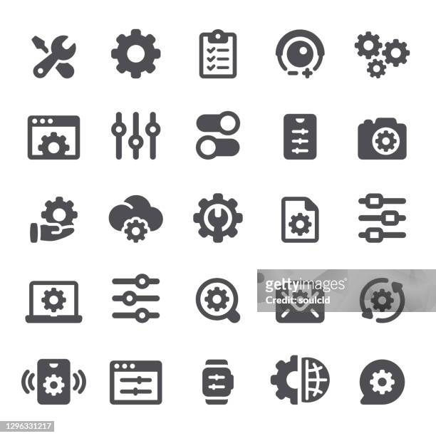ilustraciones, imágenes clip art, dibujos animados e iconos de stock de iconos de configuración - maquina fotografica