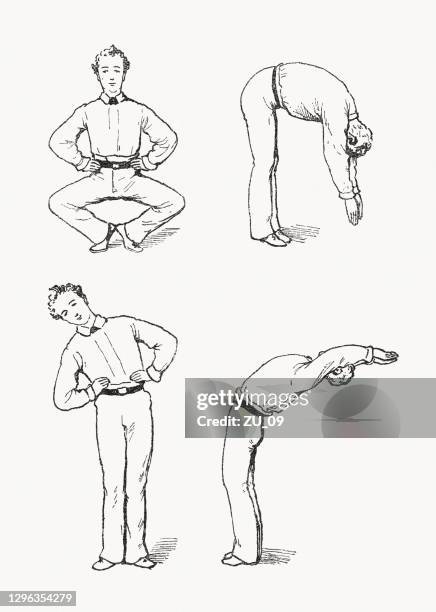 gymnastikübungen, holzstiche, erschienen 1893 - dipping stock-grafiken, -clipart, -cartoons und -symbole