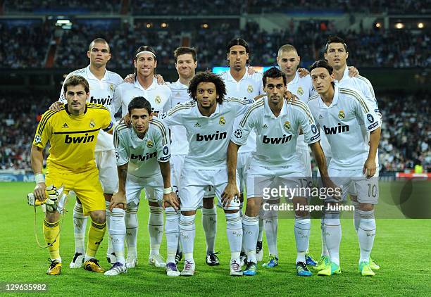 Real Madrid players pose for a team picture prior to the start of the UEFA Champions League group D match between Real Madrid and Olympique Lyonnais...