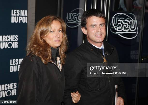 French socialist and former candidate for French Socialist party primary vote, Manuel Valls and his wife Anne Gravoin attend 'The Ides of March'...