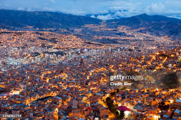 cityscape of la paz at dusk, bolivia - bolivia stock pictures, royalty-free photos & images