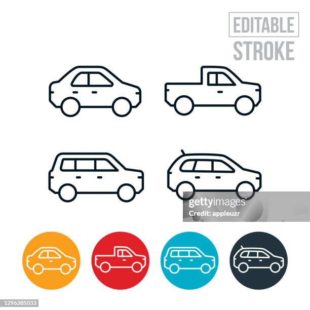 vehicle types thin line icon - editable stroke - sports utility vehicle stock illustrations